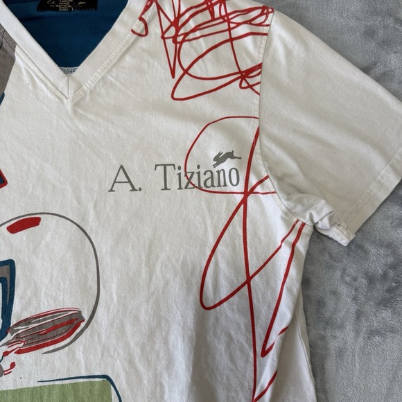men's A. Tiziano graphic V-neck t-shirt.  Premium Wear Short Sleeve Size M - Picture 4 of 11